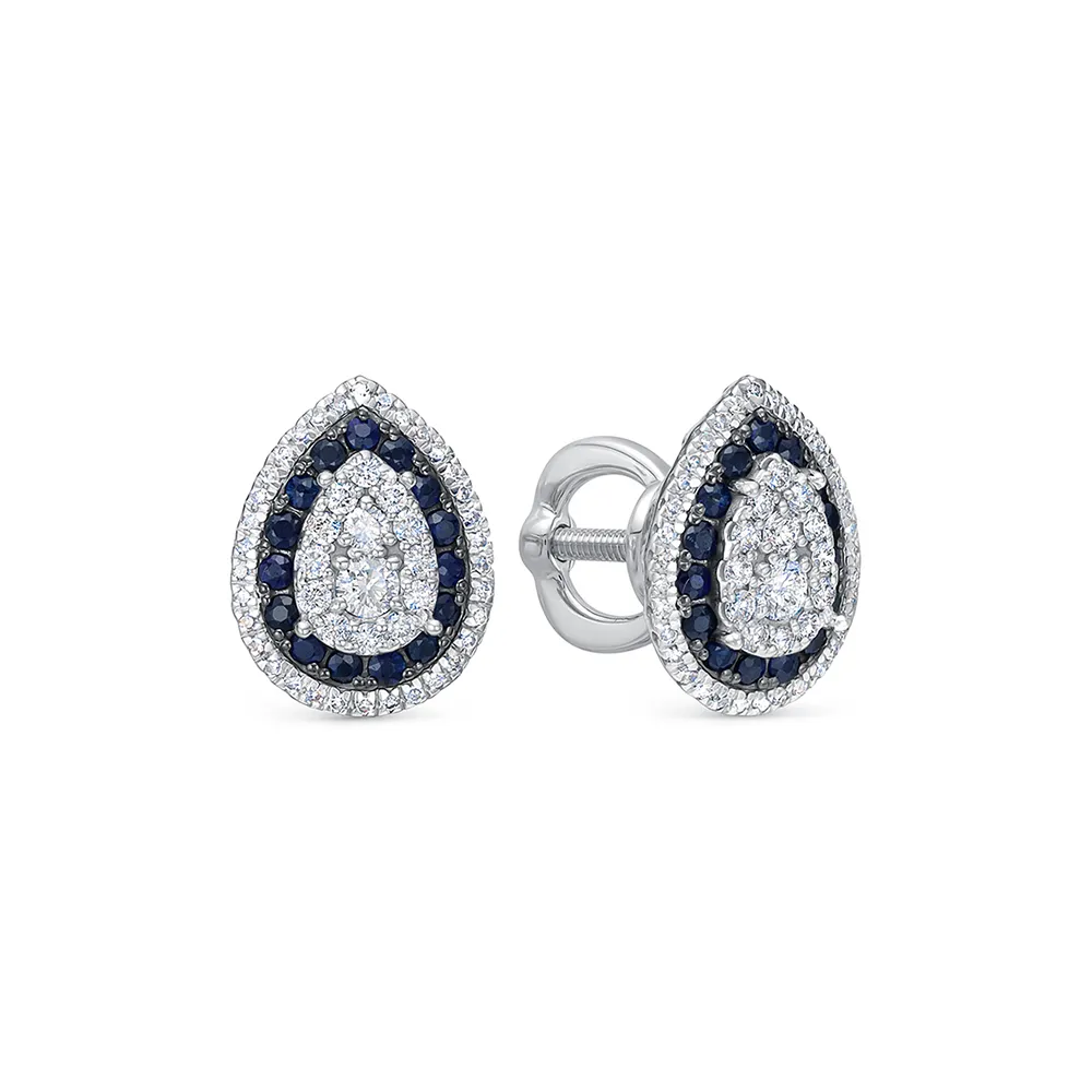 Cercei Pusete din aur alb cu Diamant, Safir