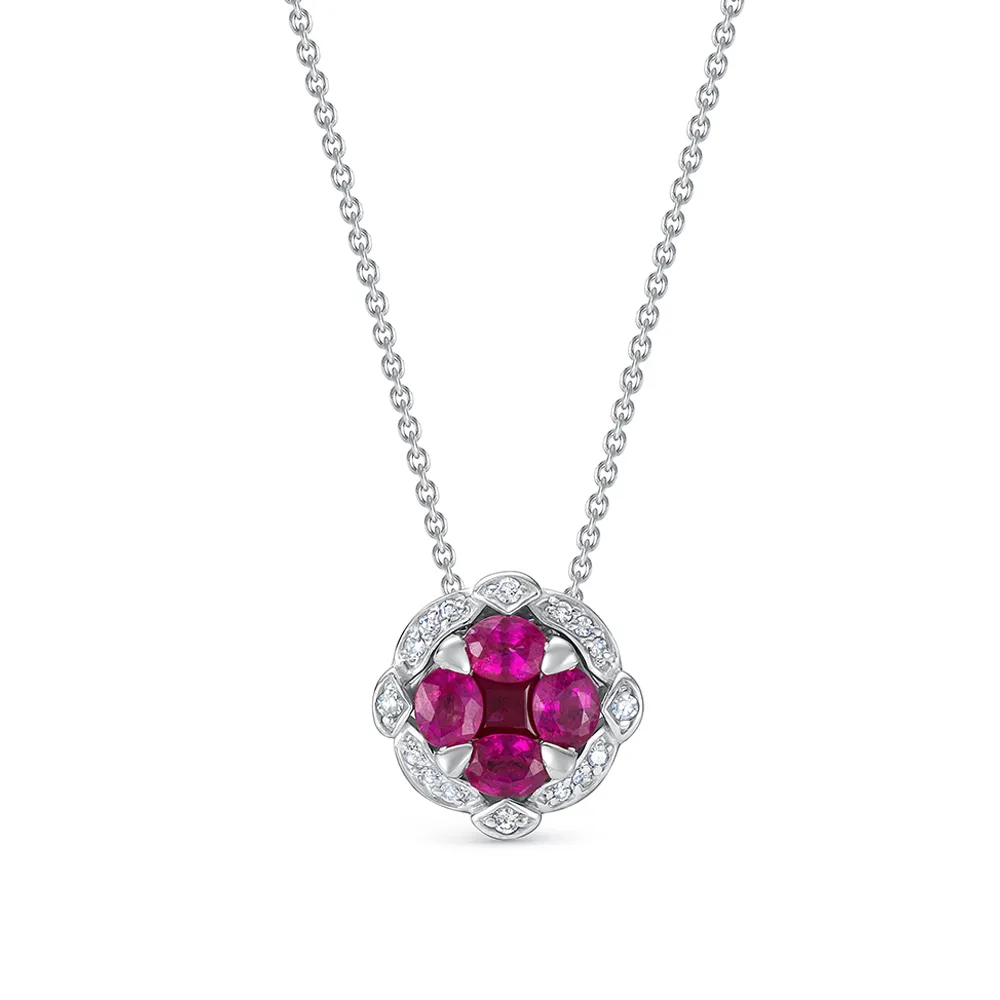 Colier din aur alb cu Diamant, Rubin