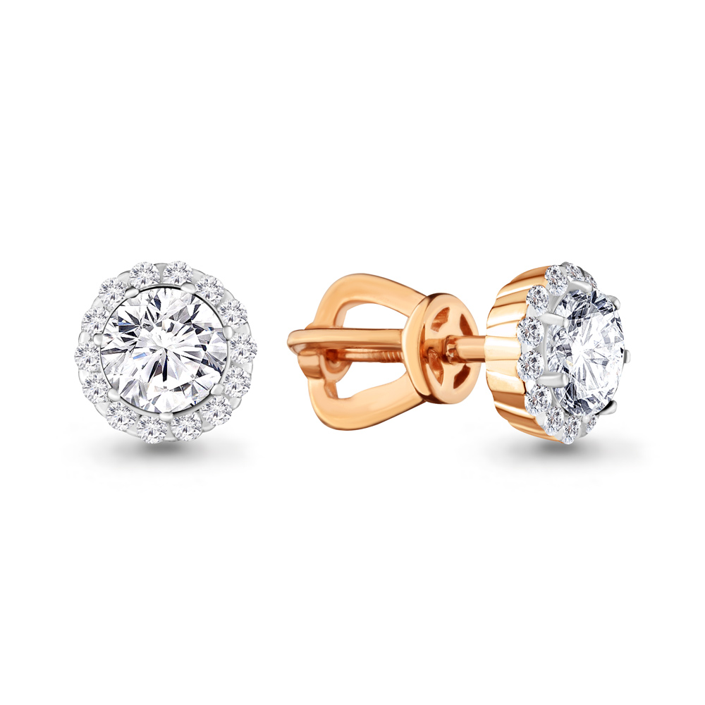Cercei pusete din aur roșu cu pietre Cubic zirconia, Swarovski
