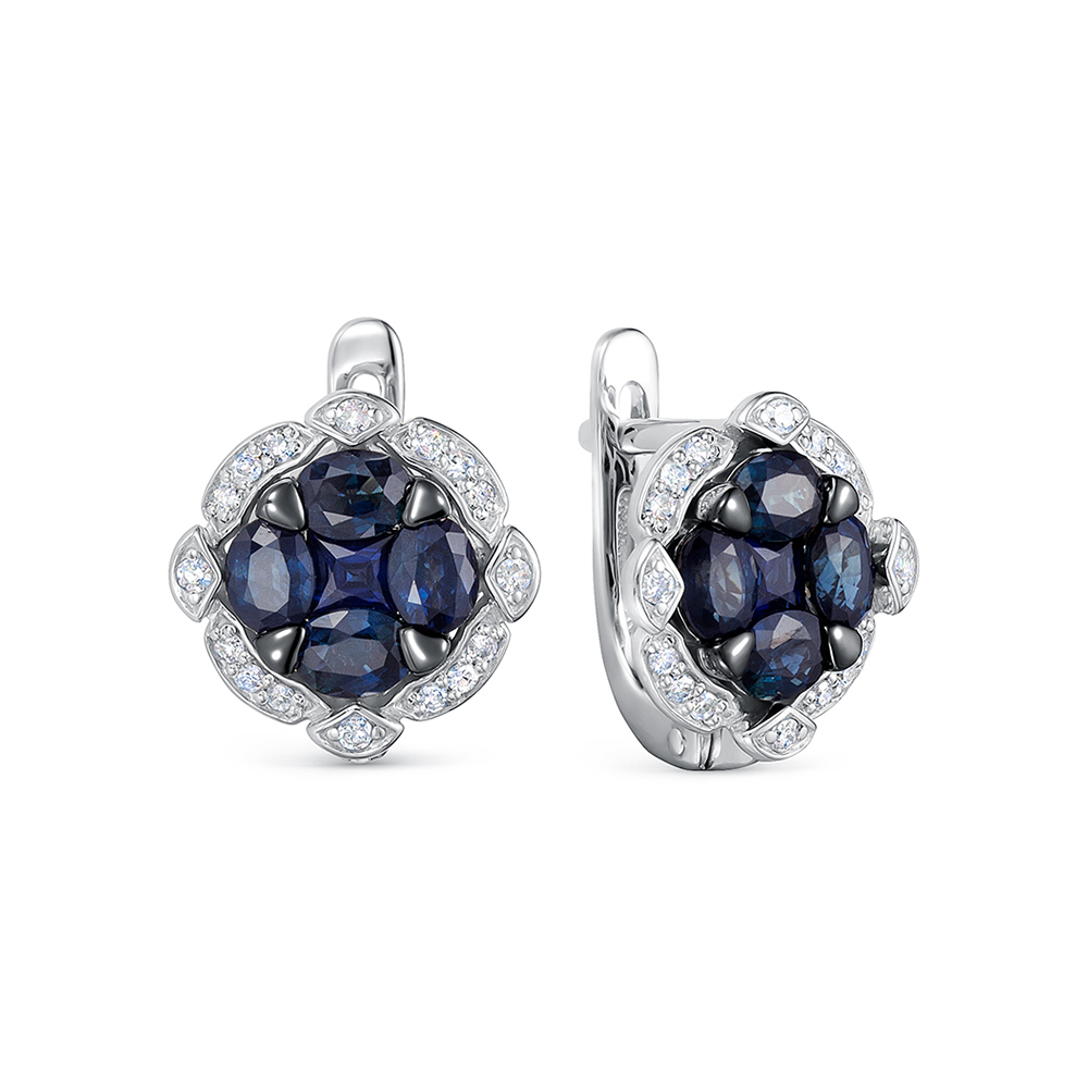 Cercei din aur alb cu pietre Diamant, Safir