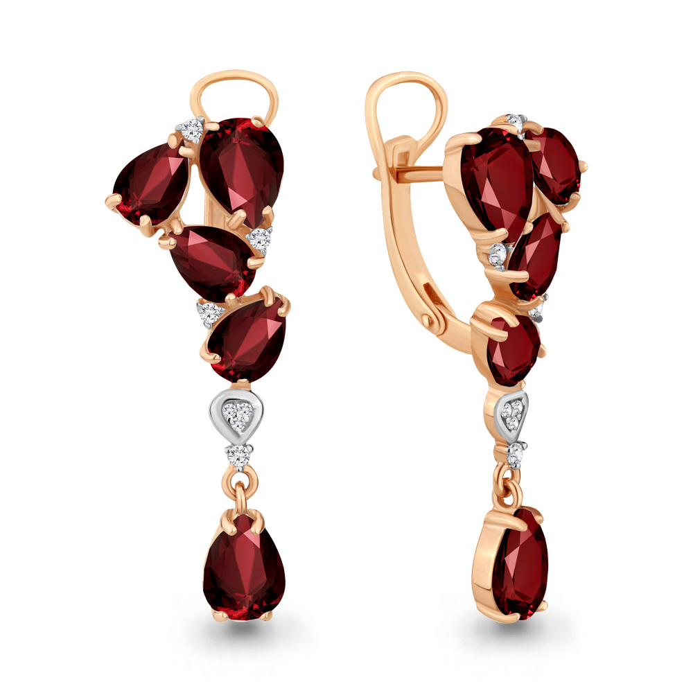 Cercei Suspendați din aur roșu cu pietre Cubic Zirconia Incolor, Granat