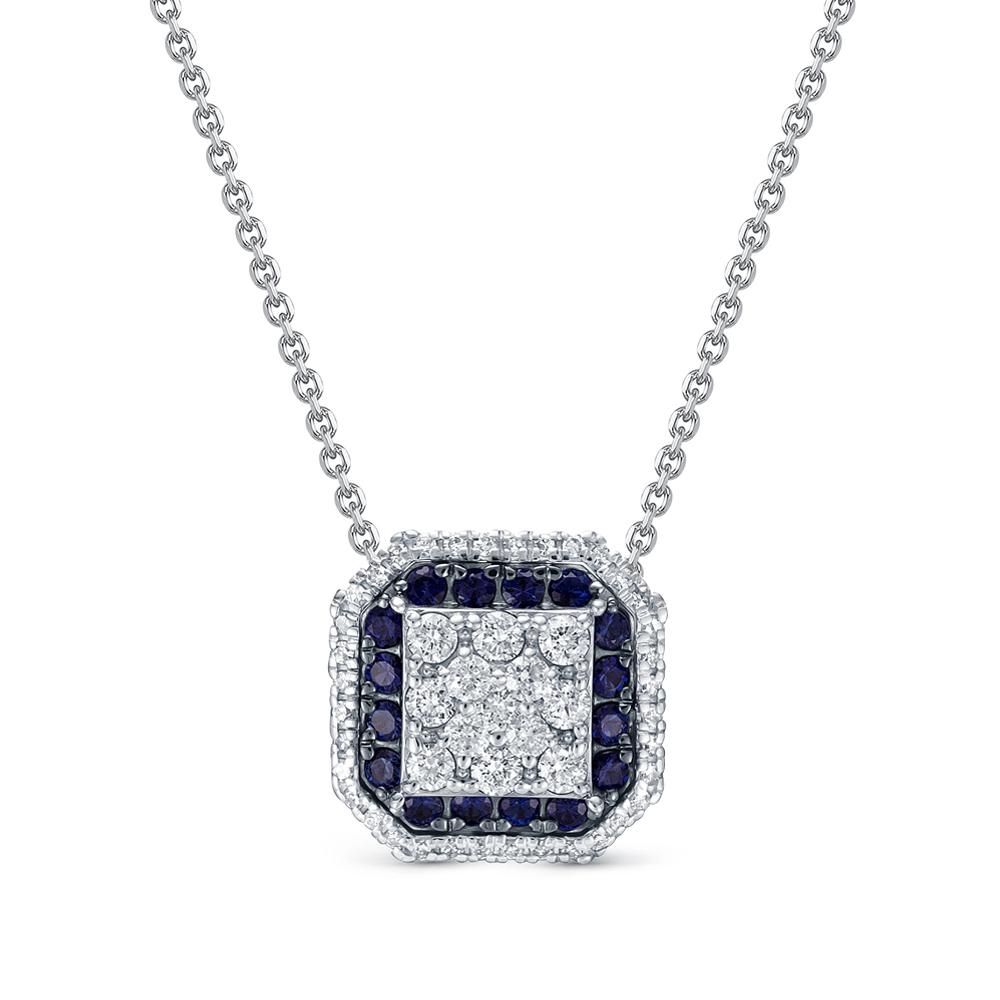 Colier din aur alb cu pietre Diamant, Safir