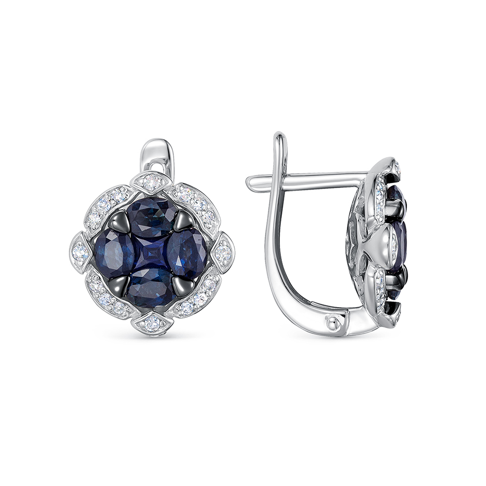 Cercei din aur alb cu pietre Diamant, Safir