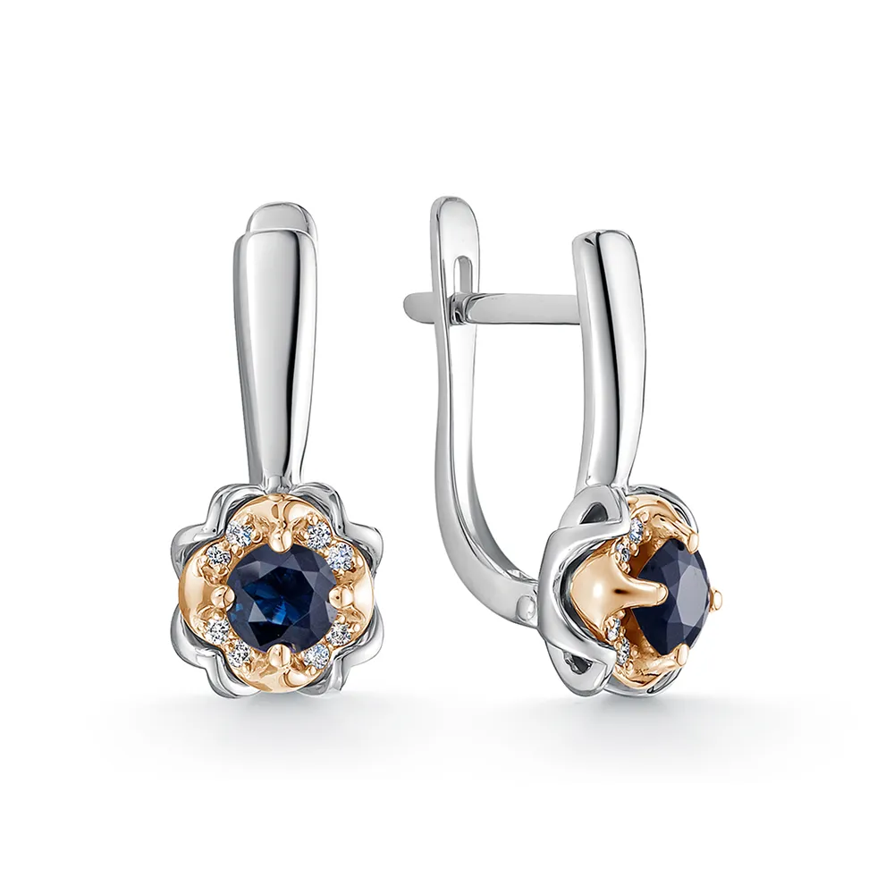 Cercei din aur alb cu Diamant, Safir