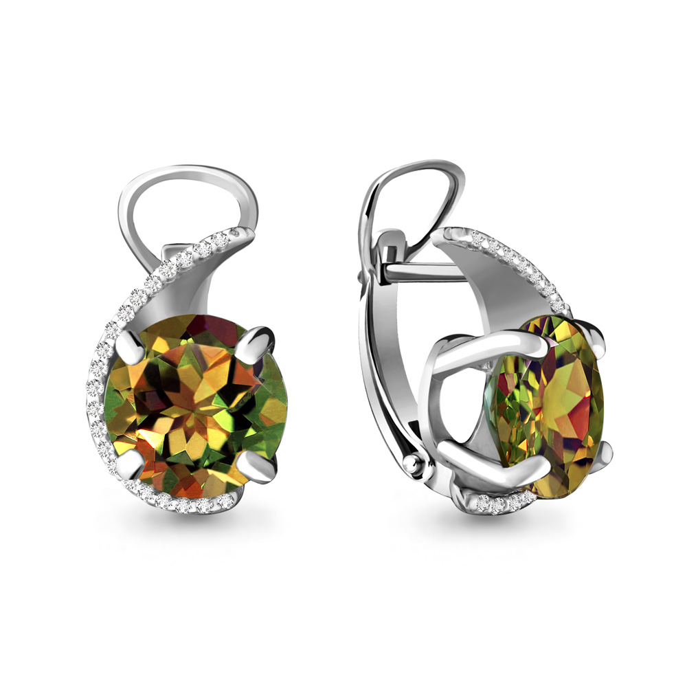 Серьги из серебра с камнями Фианит, Султанит (синт.)
