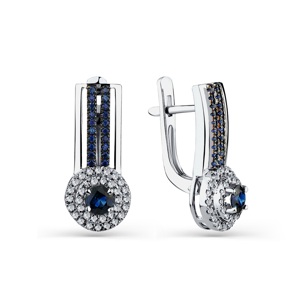 Cercei din aur alb cu pietre Diamant, Safir