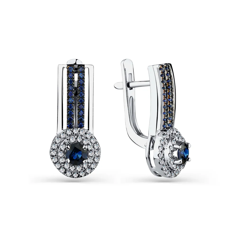 Cercei din aur alb cu Diamant, Safir