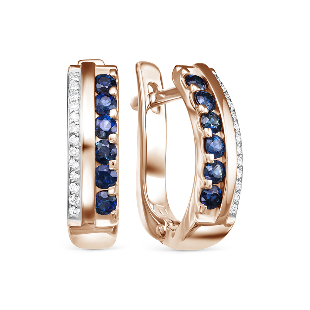 Cercei din aur roșu cu pietre Diamant, Safir