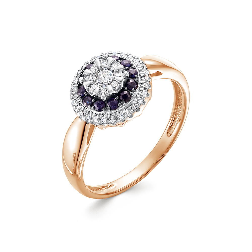 Inel din aur roșu cu pietre Diamant, Safir