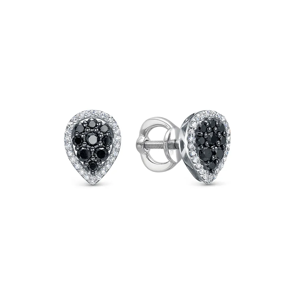 Cercei Pusete din aur alb cu Diamant, Diamant negru
