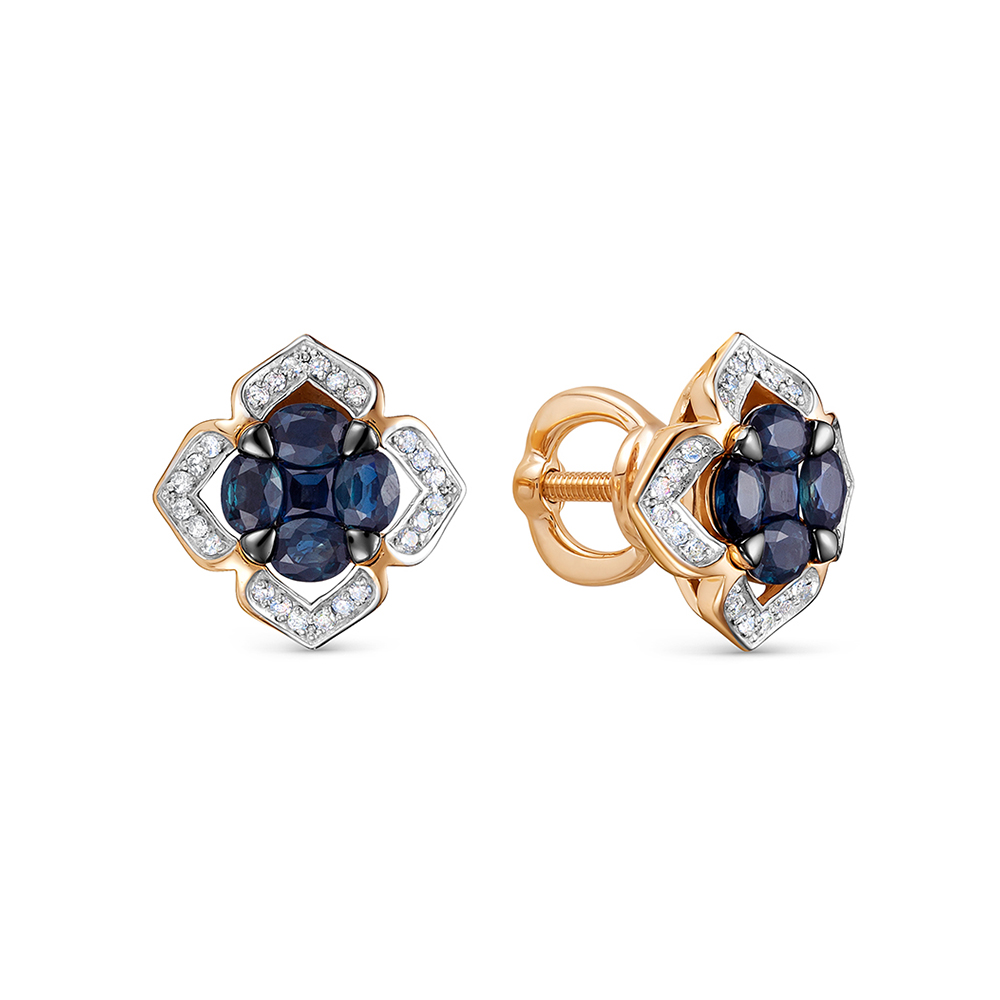 Cercei Pusete din aur roșu cu pietre Diamant, Safir