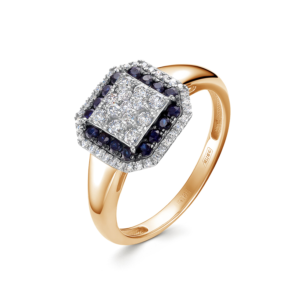 Inel din aur roșu cu pietre Diamant, Safir