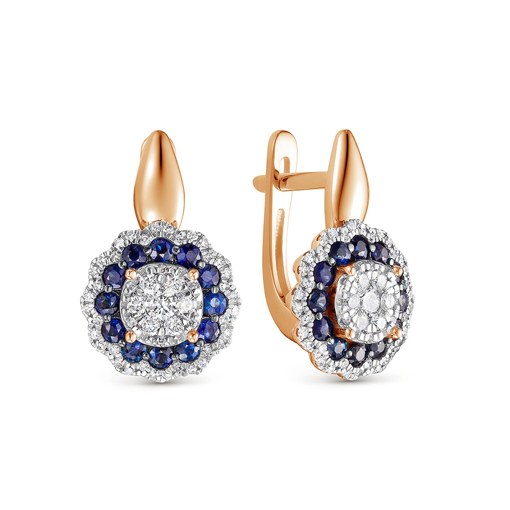Cercei din aur roșu cu pietre Diamant, Safir