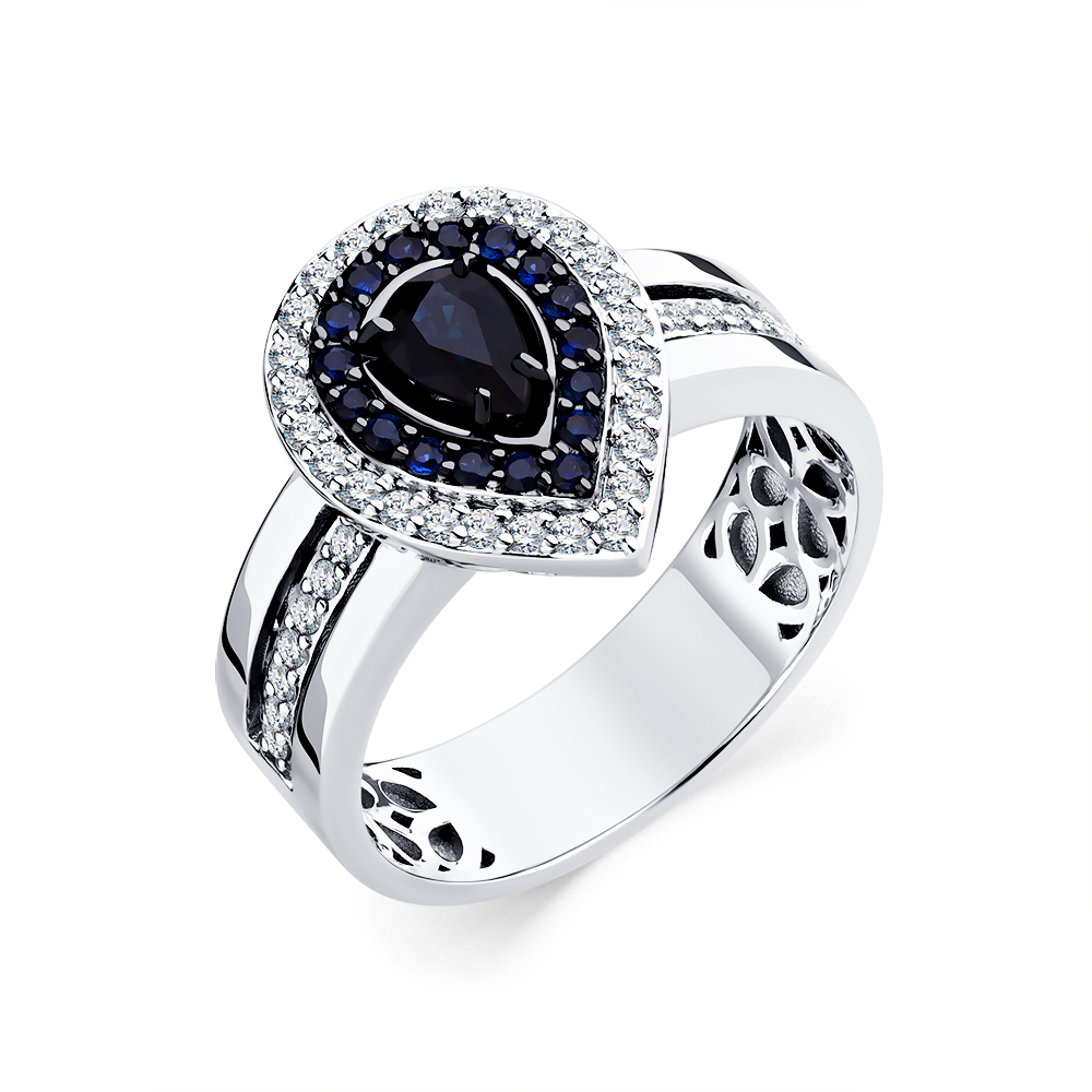 Inel din aur alb cu pietre Diamant, Safir