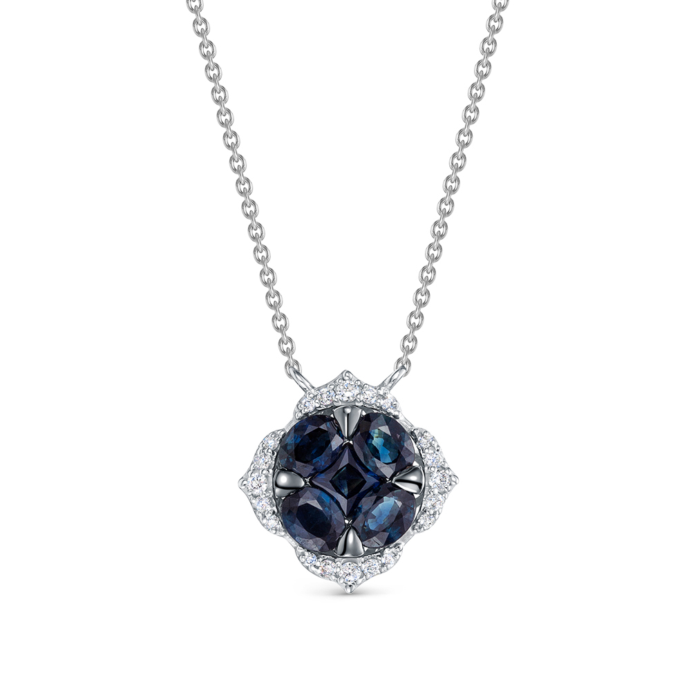 Colier din aur alb cu pietre Diamant, Safir