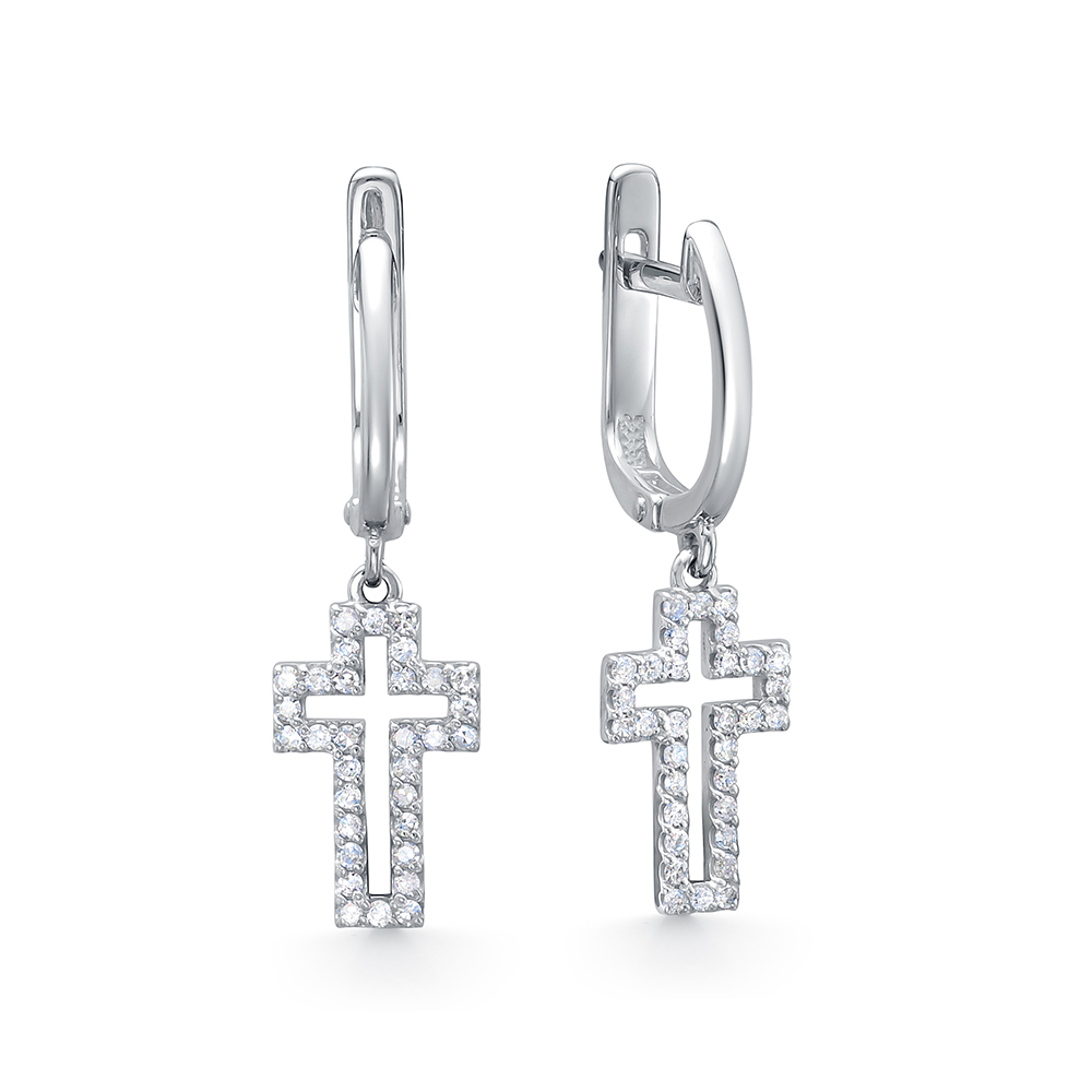 Cercei Suspendați din aur alb cu pietre Diamant