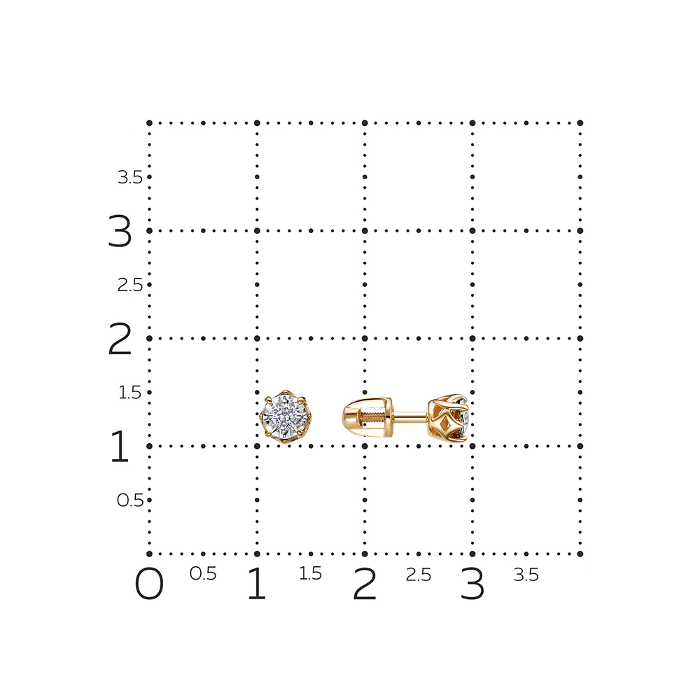 Серьги Пусеты из красного золота с камнями Бриллиант