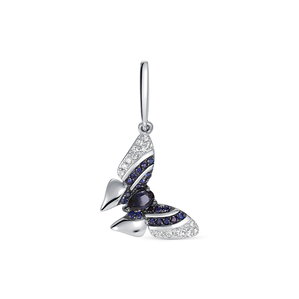 Pandantiv din aur alb cu pietre Diamant, Safir