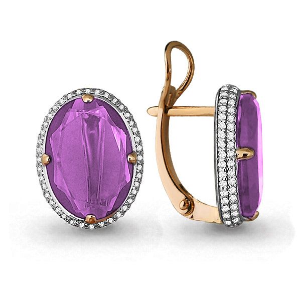 Cercei din aur roșu cu pietre Cubic Zirconia Incolor, Ametist