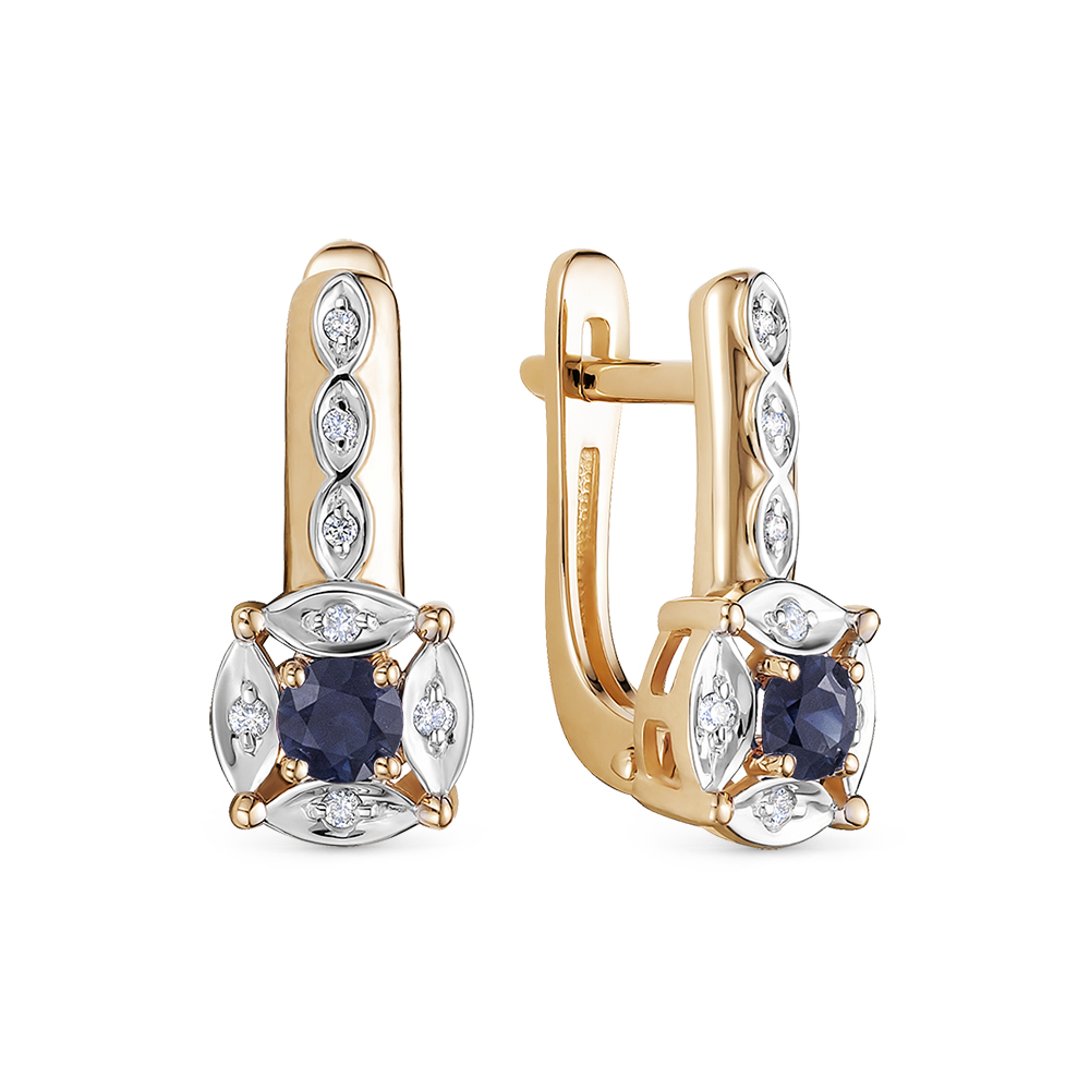 Cercei din aur roșu cu pietre Diamant, Safir