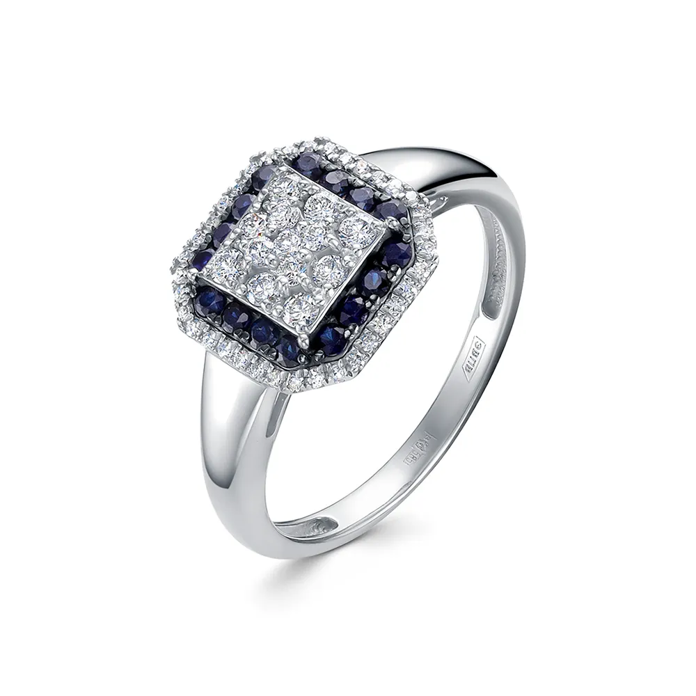 Inel din aur alb cu Diamant, Safir