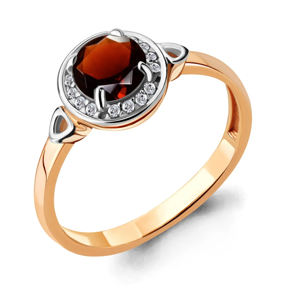 Inel din aur roșu cu Cubic Zirconia Incolor, Granat
