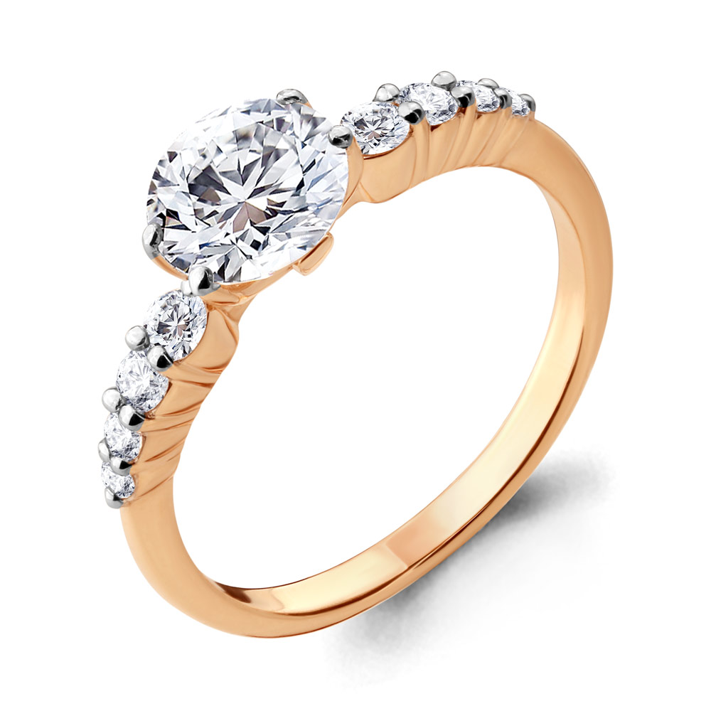 Помолвочное кольцо из красного золота с камнями Swarovski