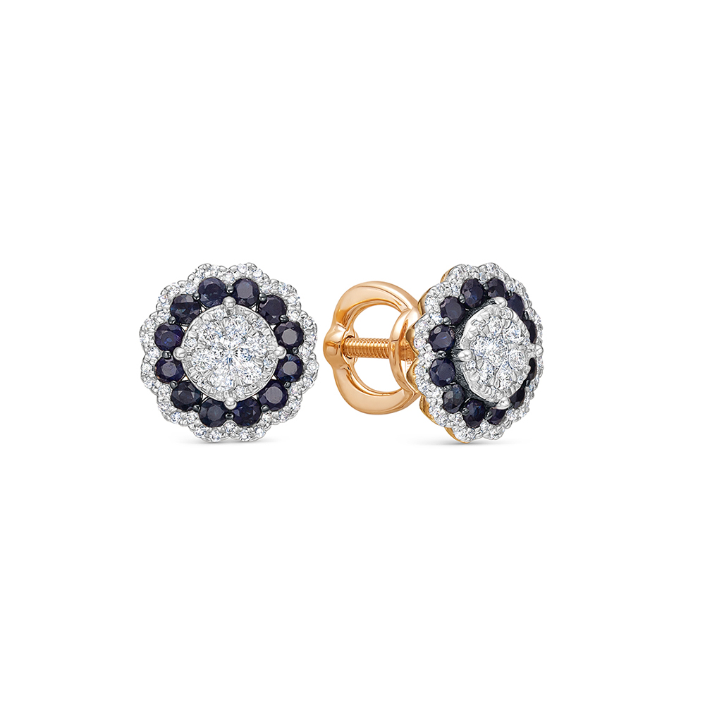 Cercei Pusete din aur roșu cu pietre Diamant, Safir