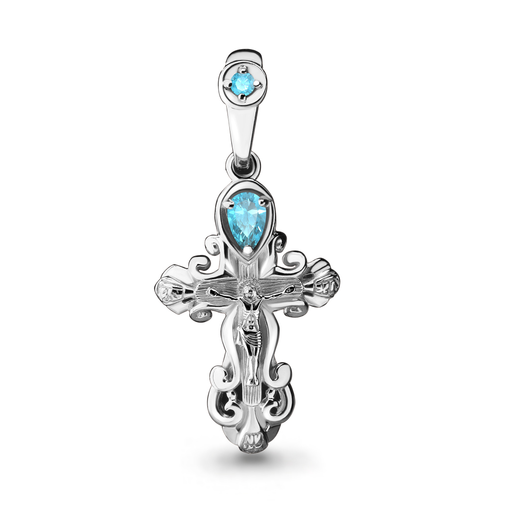 Cruce din aur alb cu pietre Topaz Swiss