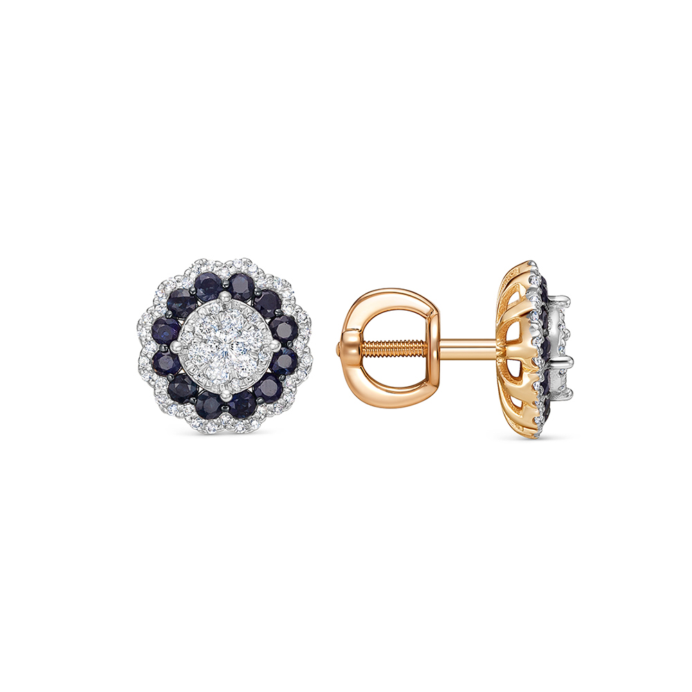 Cercei Pusete din aur roșu cu pietre Diamant, Safir