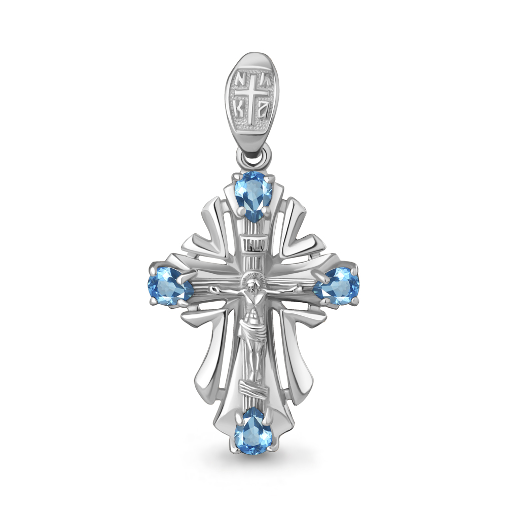 Cruce din aur alb cu pietre Topaz Swiss