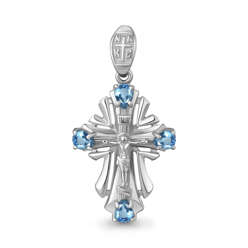 Cruce din aur alb cu Topaz Swiss