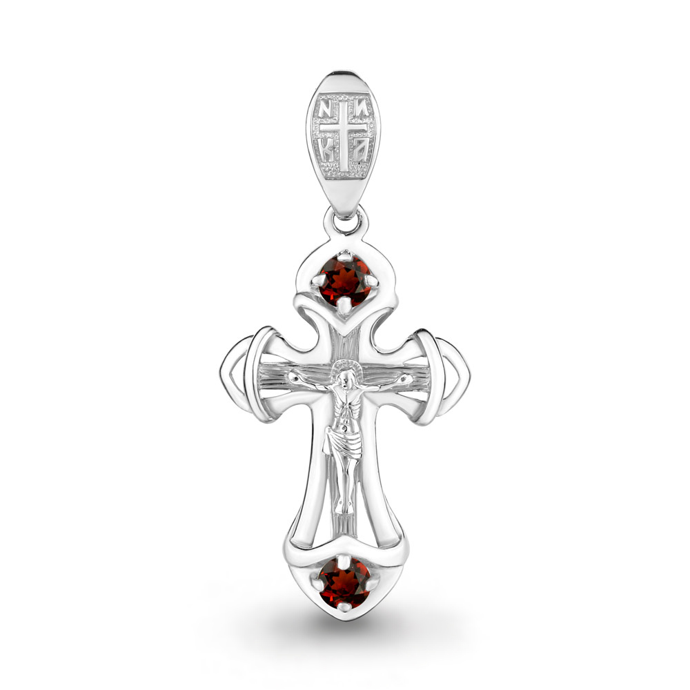 Cruce din aur alb cu pietre Granat