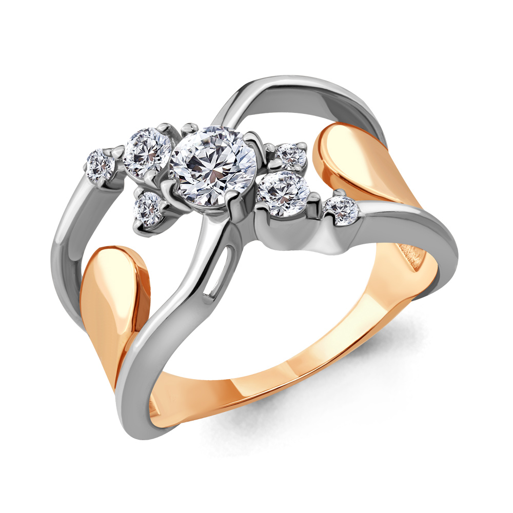 Inel din aur roșu cu pietre Cubic Zirconia Incolor