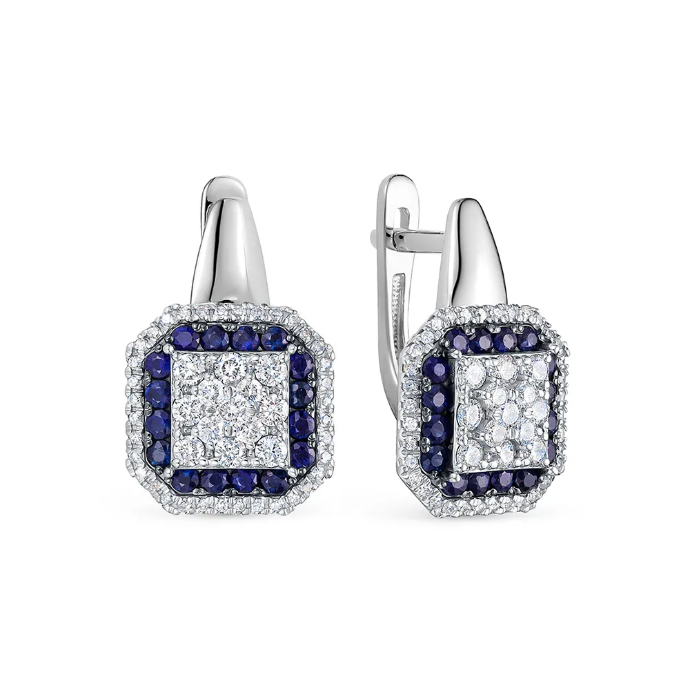 Cercei din aur alb cu Diamant, Safir