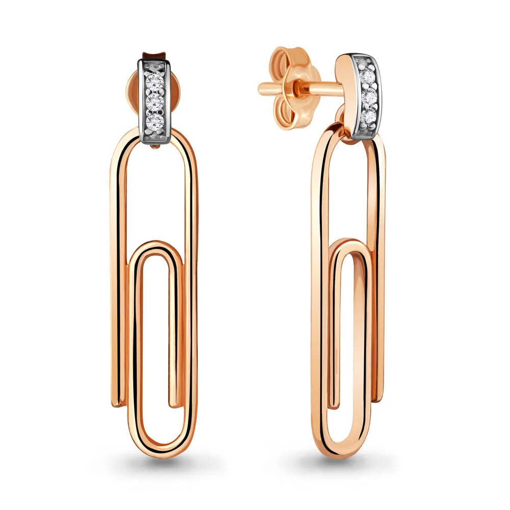 Cercei Pusete din aur roșu cu Cubic Zirconia Incolor