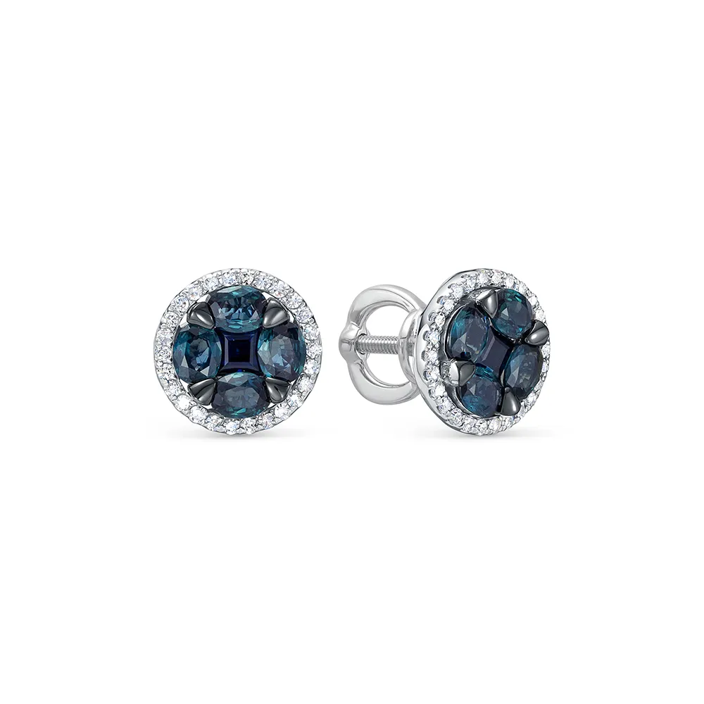 Cercei Pusete din aur alb cu Diamant, Safir