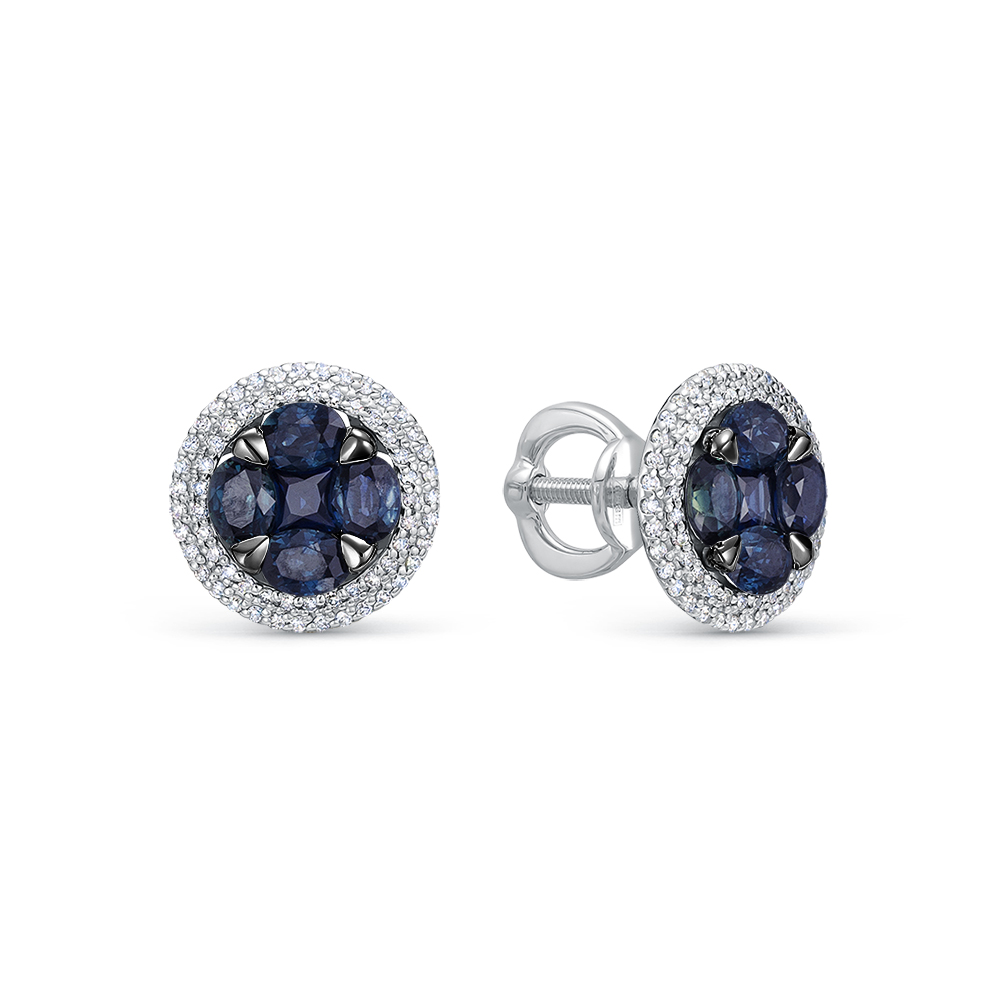 Cercei Pusete din aur alb cu pietre Diamant, Safir