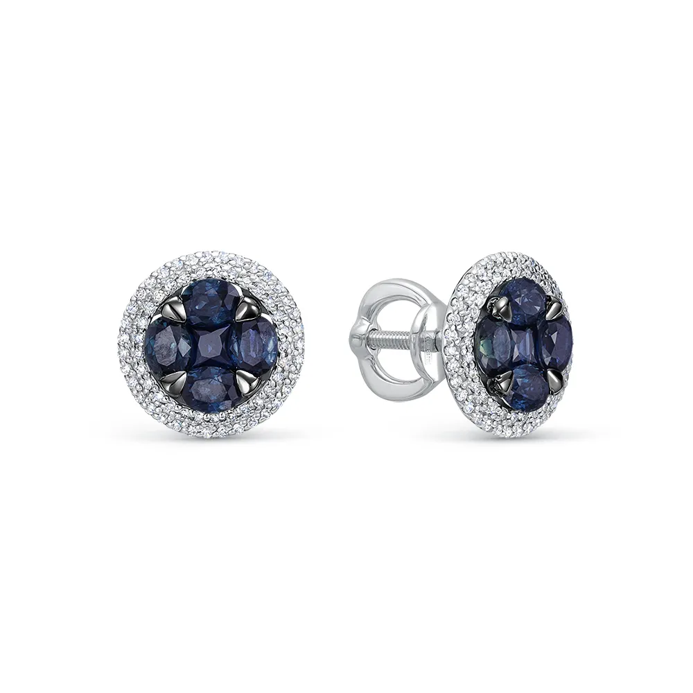 Cercei Pusete din aur alb cu Diamant, Safir