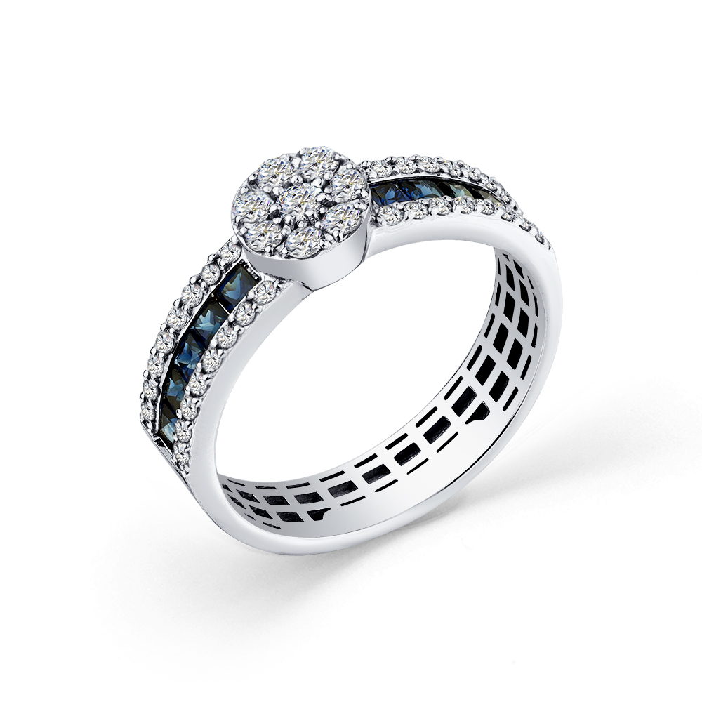 Inel din aur alb cu pietre Diamant, Safir