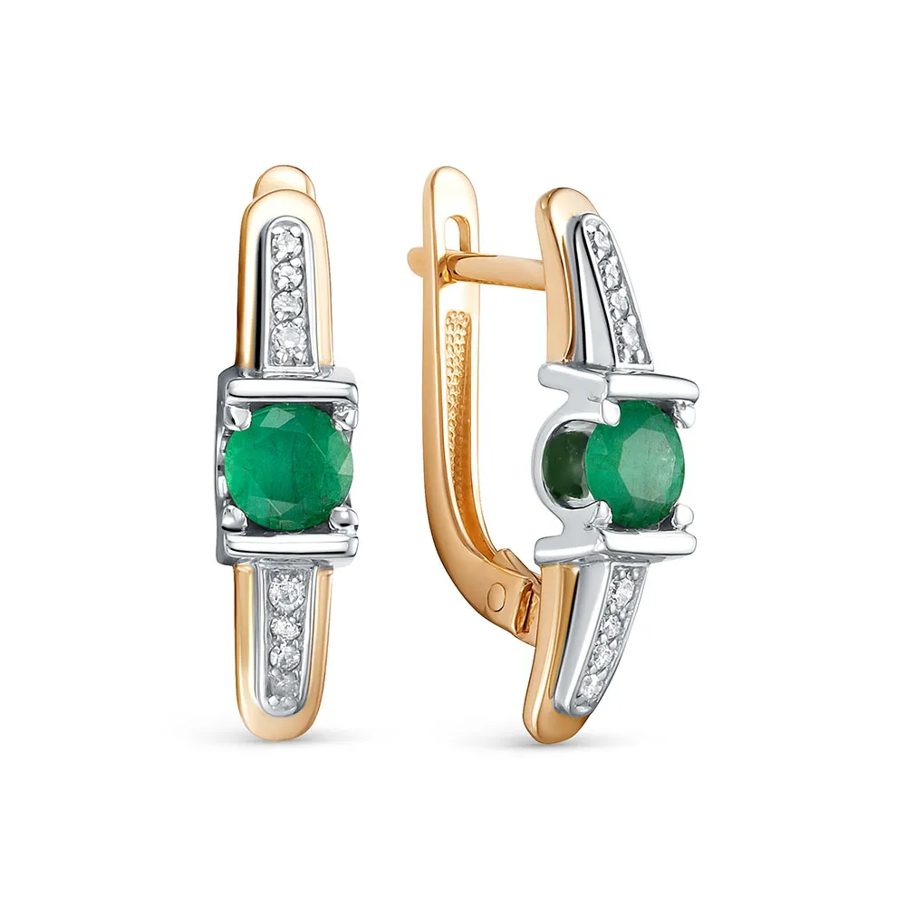 Cercei din aur roșu cu Diamant, Smarald