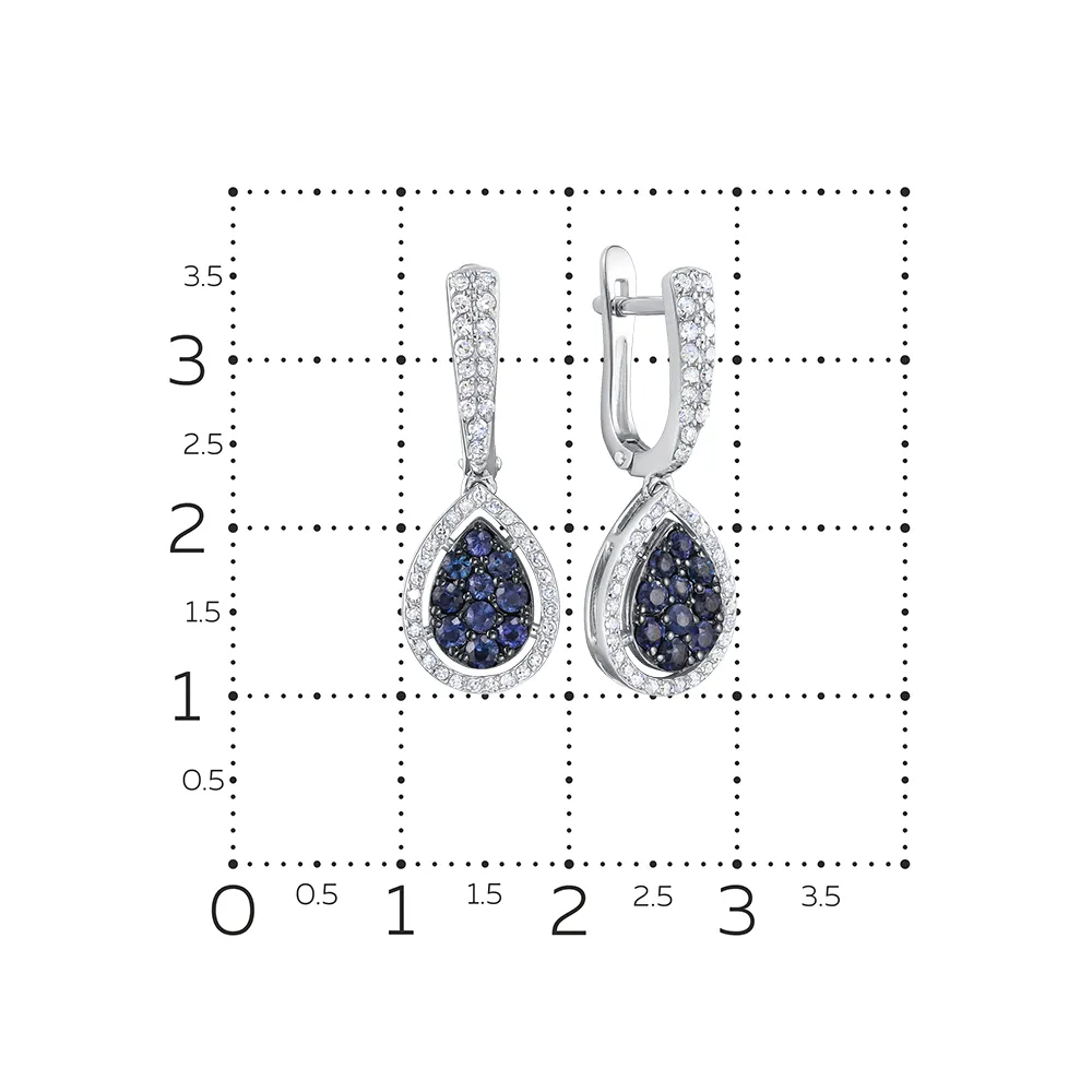 Серьги Длинные из белого золота с камнями Бриллиант, Сапфир