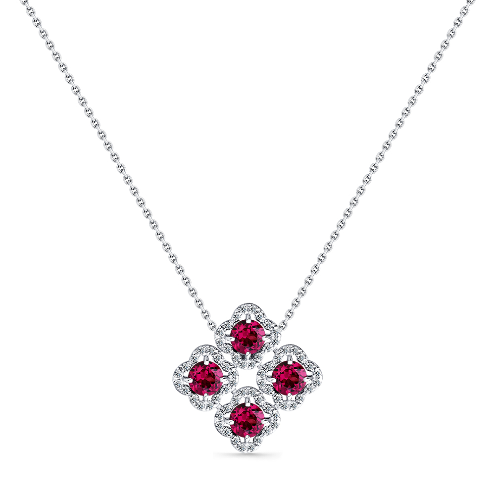 Colier din aur alb cu pietre Diamant, Rodolit