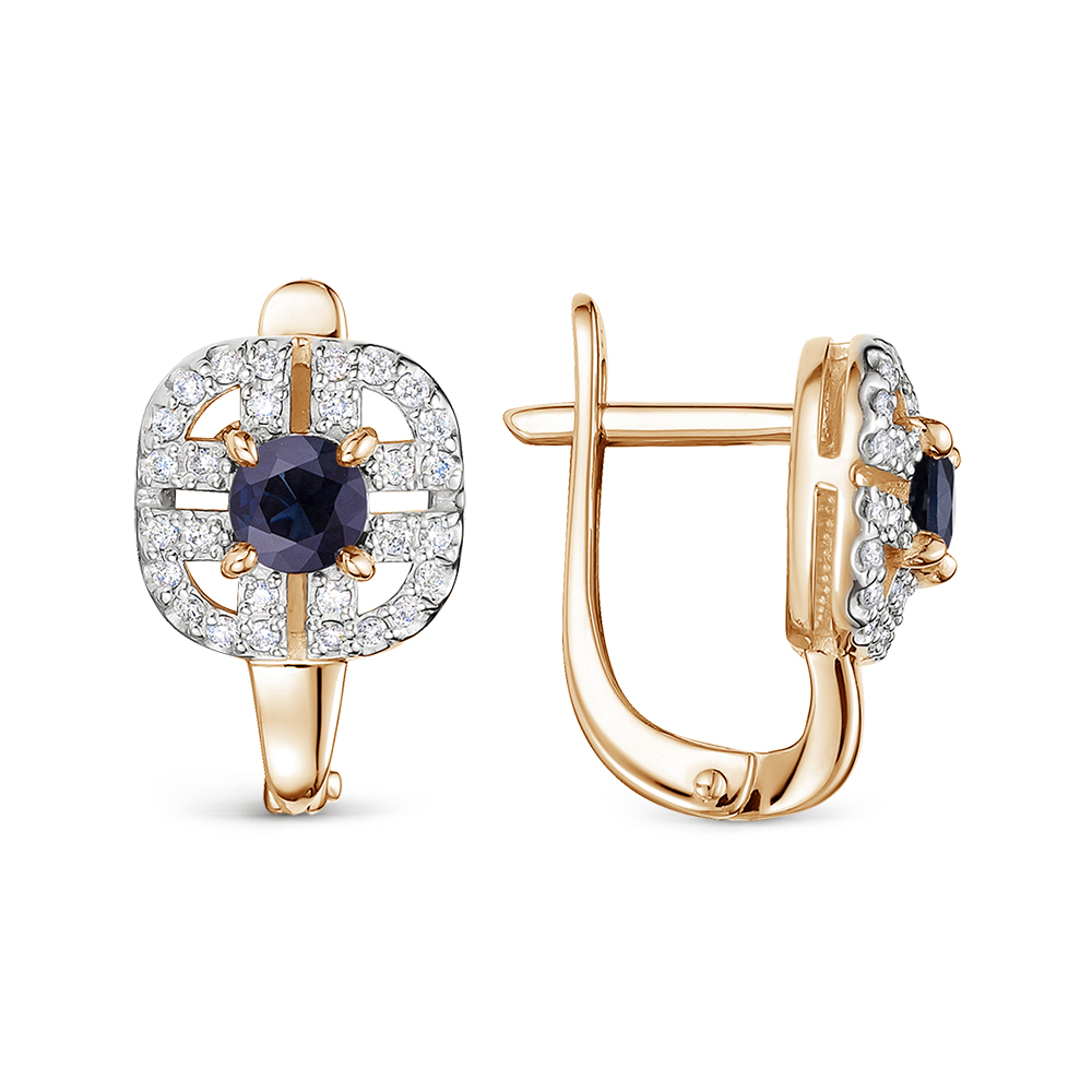 Cercei din aur roșu cu pietre Diamant, Safir