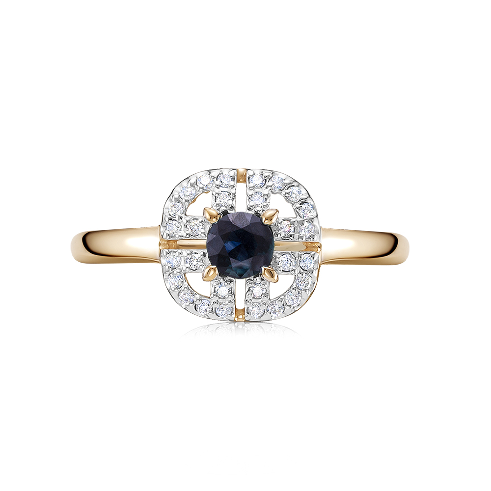 Inel din aur roșu cu pietre Diamant, Safir