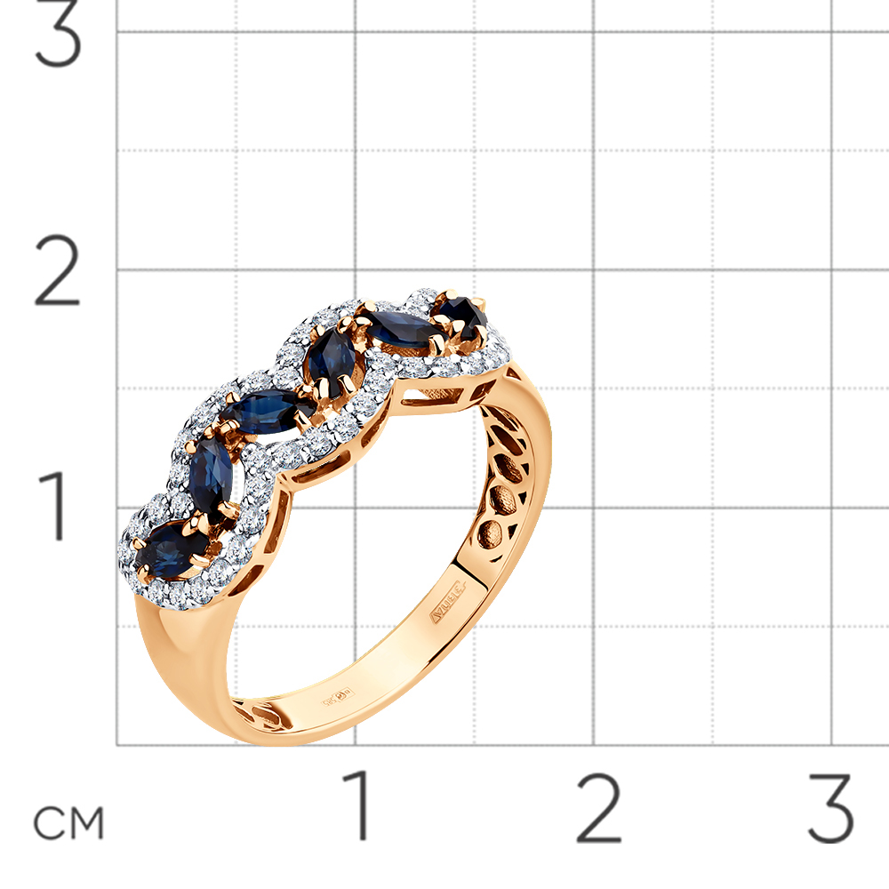 Inel din aur roșu cu pietre Diamant, Safir