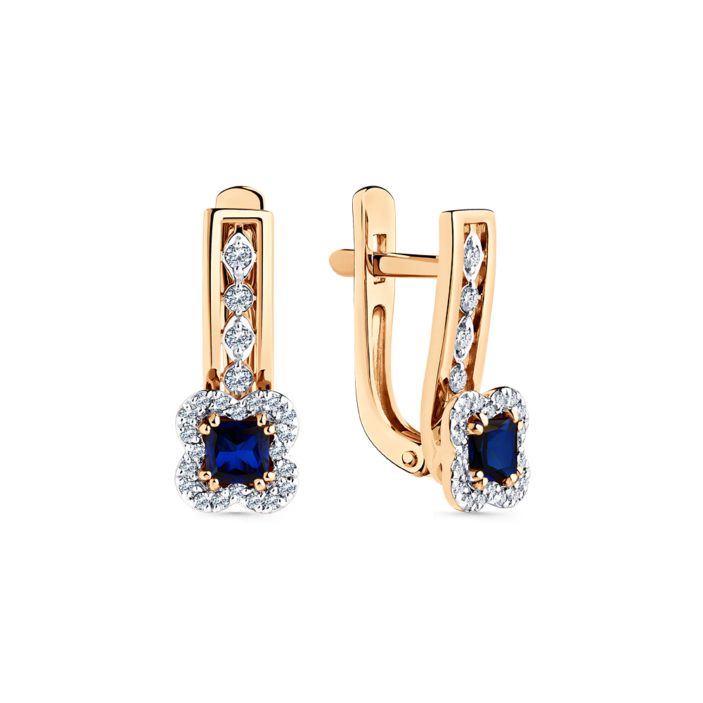 Cercei din aur roșu cu pietre Diamant, Safir