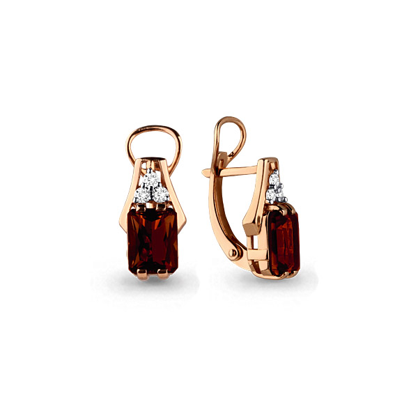 Cercei din aur roșu cu pietre Cubic Zirconia Incolor, Granat