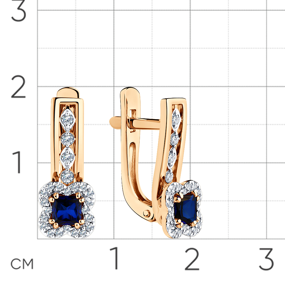 Cercei din aur roșu cu pietre Diamant, Safir