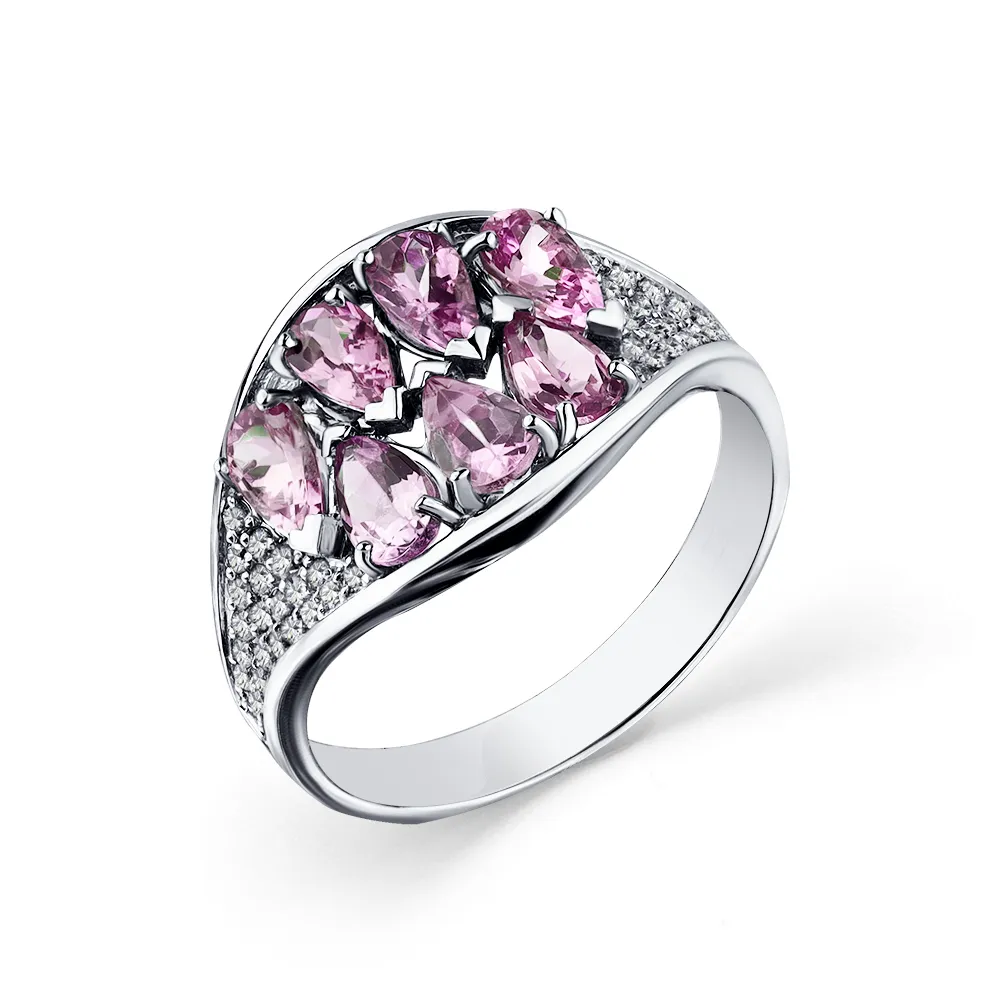 Inel din aur alb cu Diamant, Safir roz